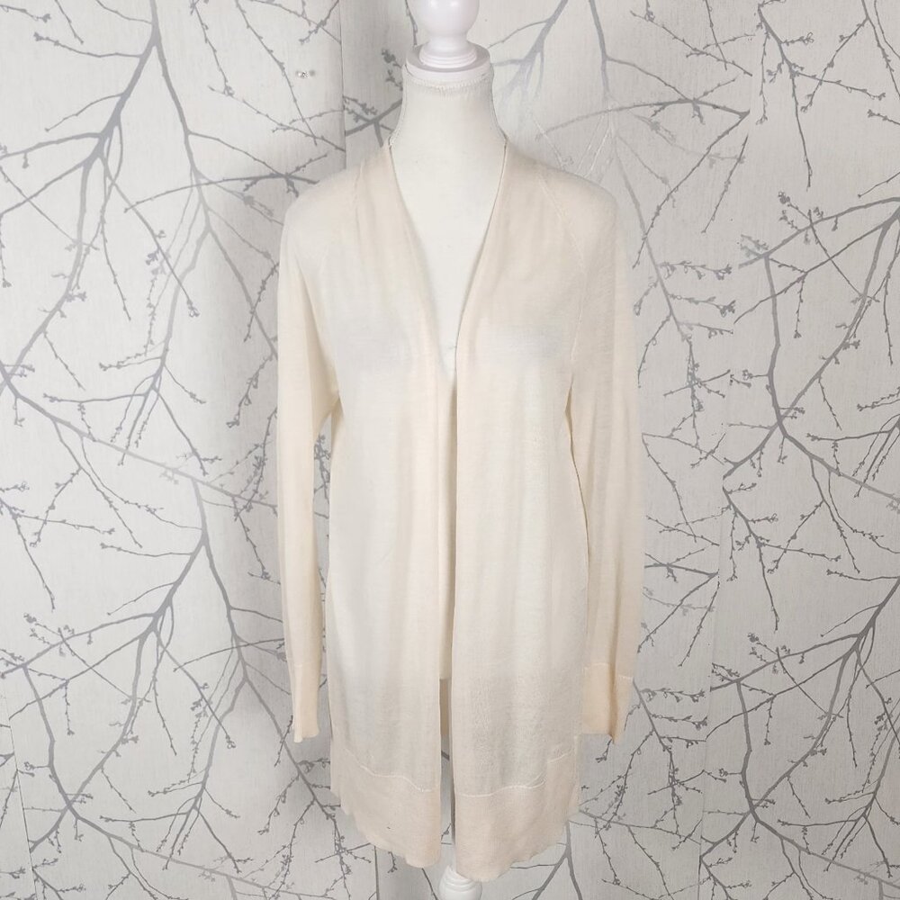 LOFT Ivory 55% Ramie Blend Open Front Lightweight Cardigan
